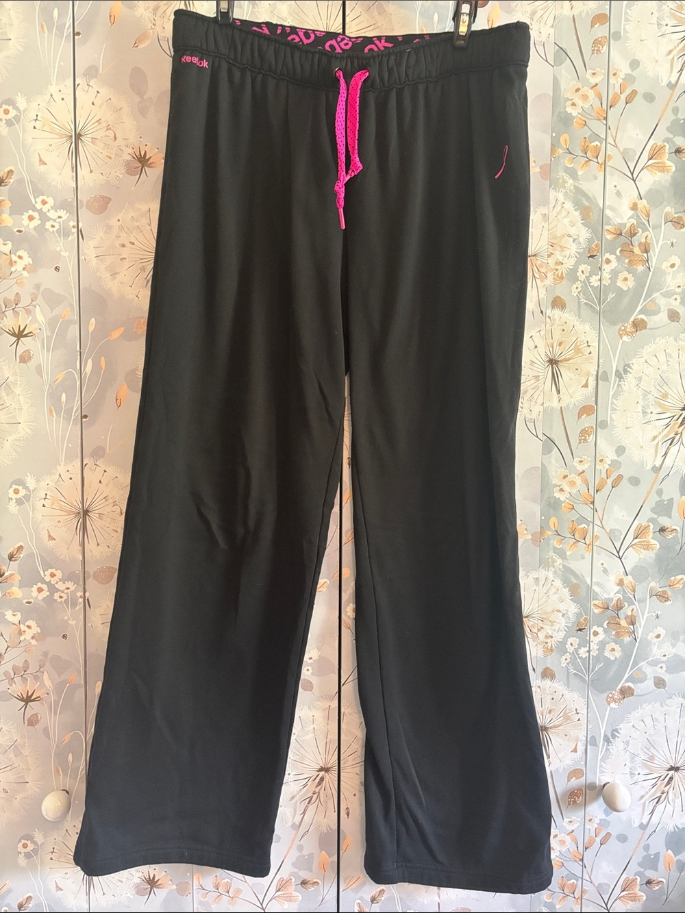 Reebok Black Track Pants with Pink Drawstring
